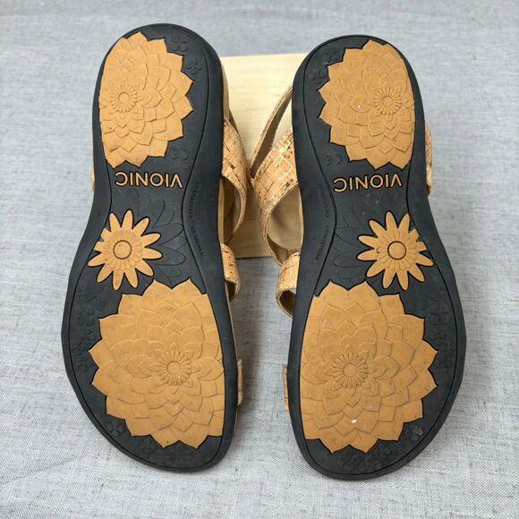 Vionic Amber Adjustable Sandals Strappy Tan Cork Slip‎ On Women's Size 8 - Picture 8 of 11